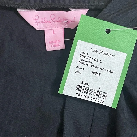 Lilly Pulitzer Black Karlie Wrap Romper NWT Large - Picture 5 of 10